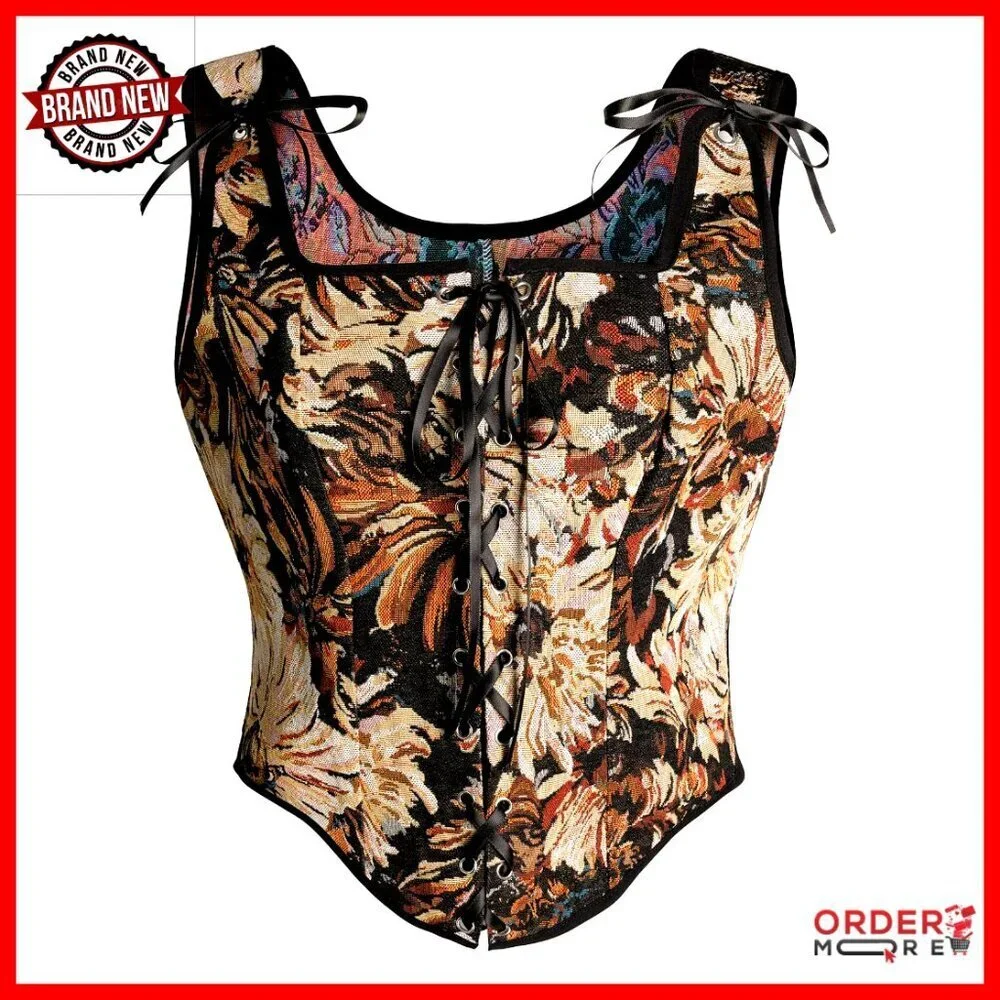 Vintage Floral Overbust Corset Renaissance Lace Up Bustier Top Adjustable